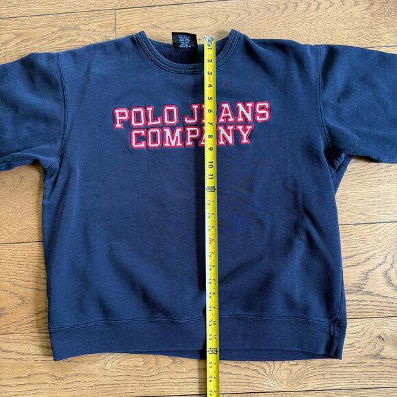 VNTG Polo Jeans Company Spell Out Sweatshirt SZ M Navy Y2K Classic Casual Preppy - Picture 5 of 8